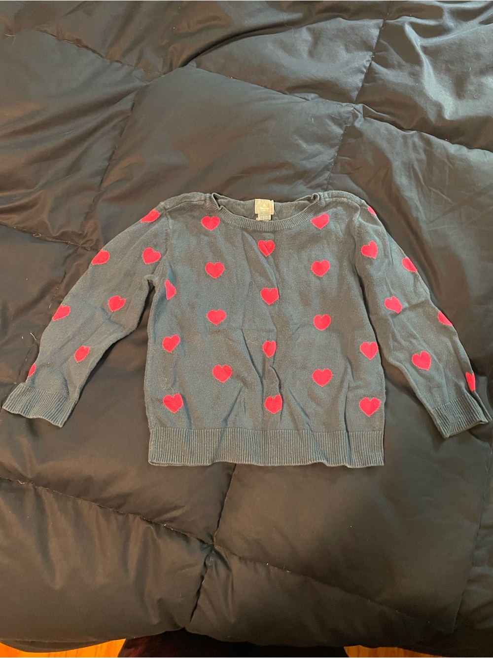 GAP Navy Cardigan Sweater with Red Heart Pattern